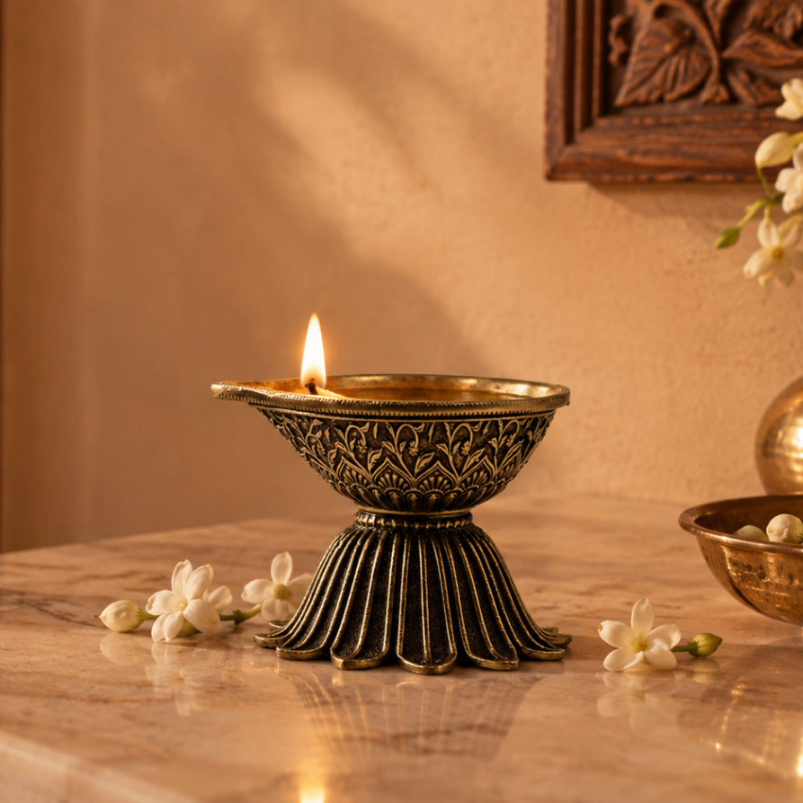 brass diya beautiful art with lotid shaped base.png