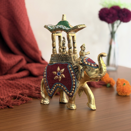 Royal Beaded Elephant Showpiece – Festive Home Decor