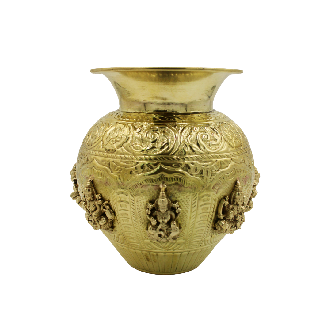 Large Ashtalakshmi Lota, Heavy Brass Kalash, Traditional Pooja Vessel