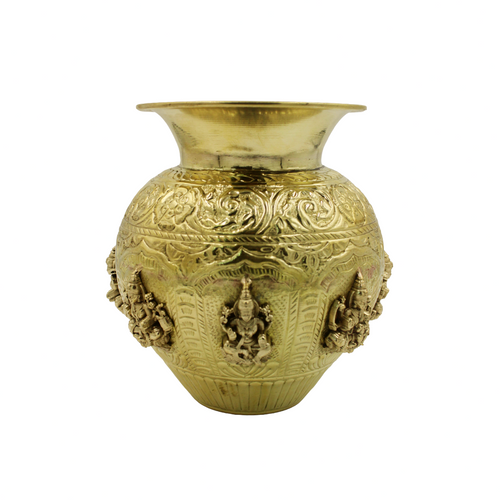 Large Ashtalakshmi Lota, Heavy Brass Kalash, Traditional Pooja Vessel