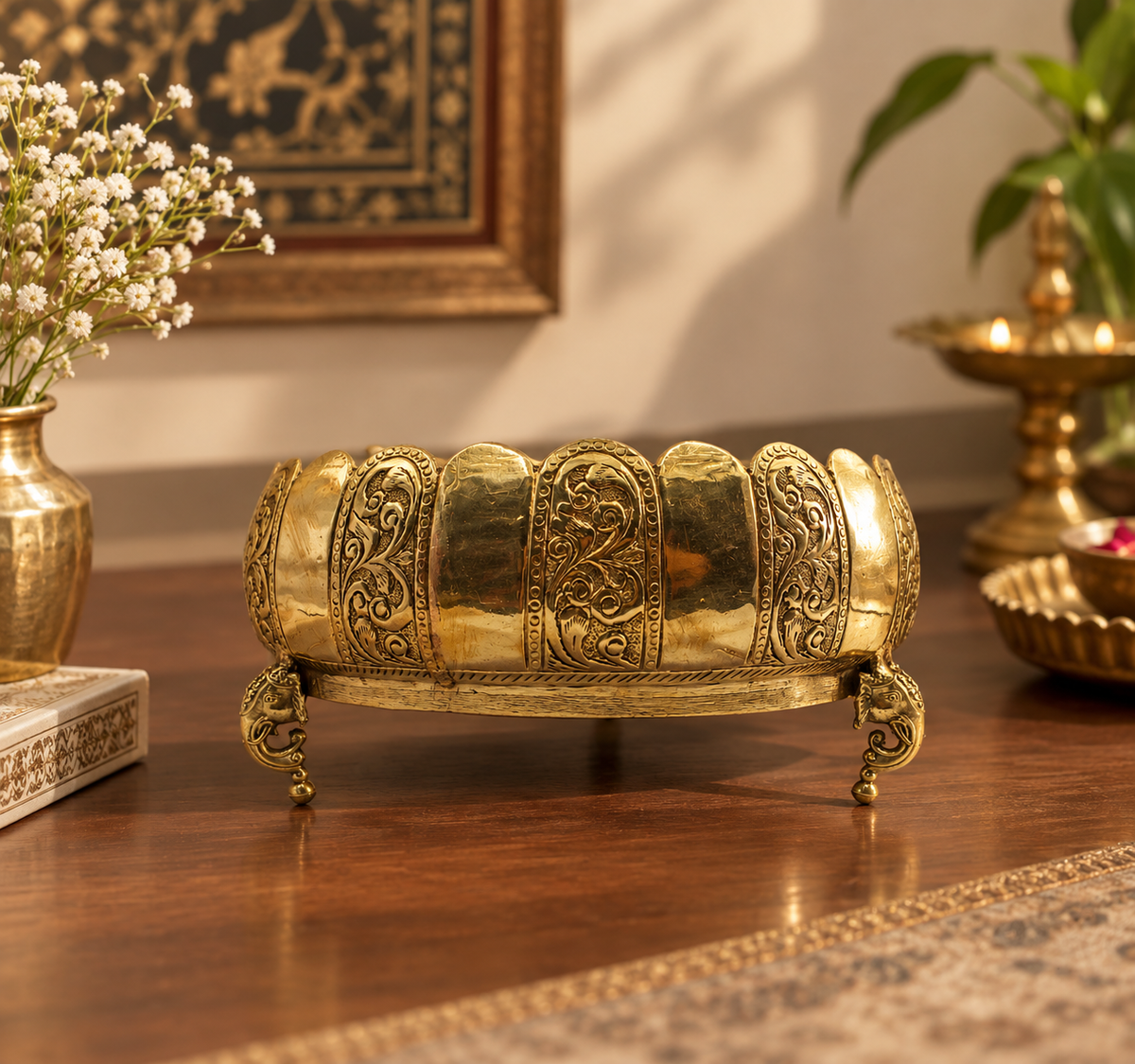 Brass Urli Bowl | Elephant Foot Urli | Floating Candle Bowl