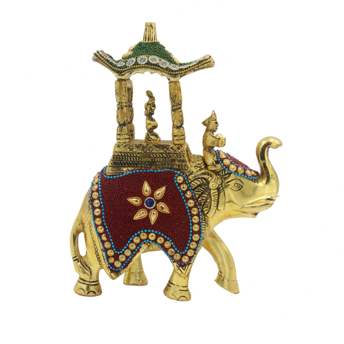 Royal Beaded Elephant Showpiece – Golden Metal Howdah