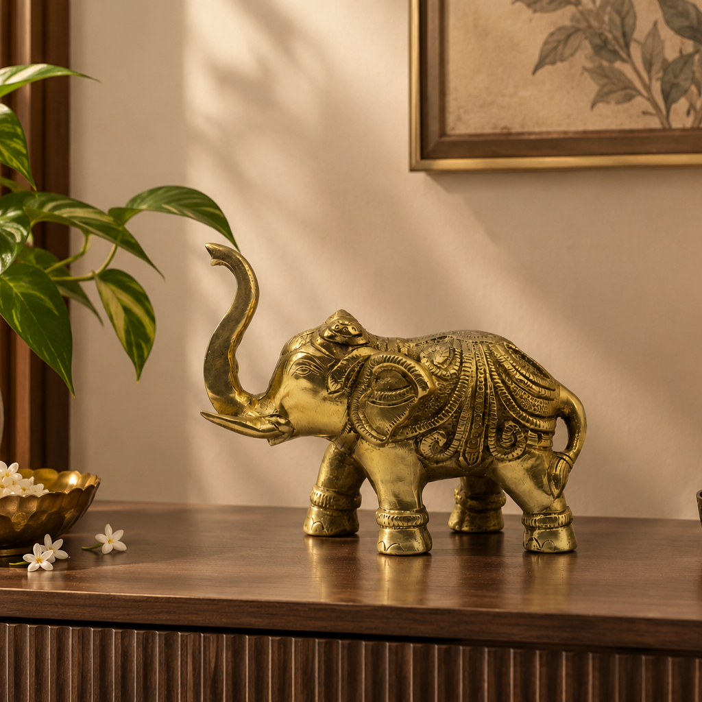 Antique Finish Gaja Figurine | Golden Good Luck Décor