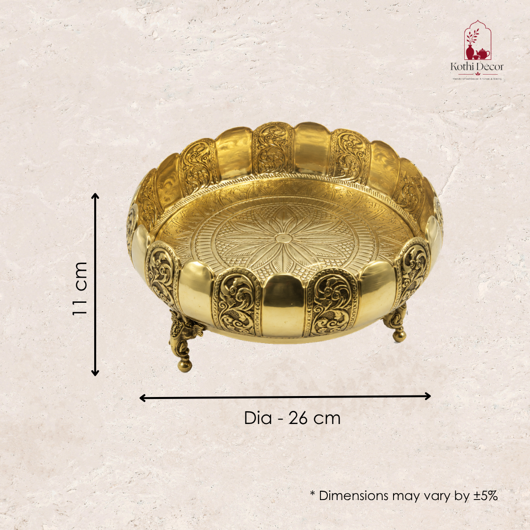 Brass Urli Bowl – Elephant Stand Urli