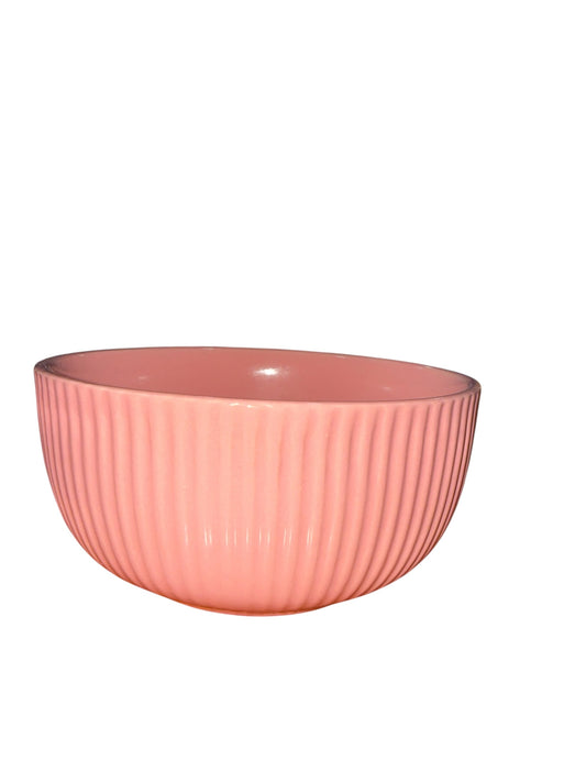 Pink Ribbed Ceramic Bowl | Linear Texture Serving Bowl | Pastel Kitchenware