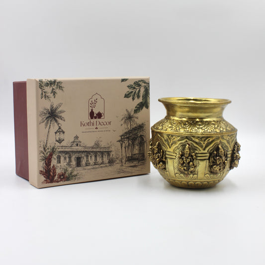 Brass Ashtalakshmi Lota | Small Engraved Pooja Kalash | Vastu Mandir Pot (Approx 500 ml)
