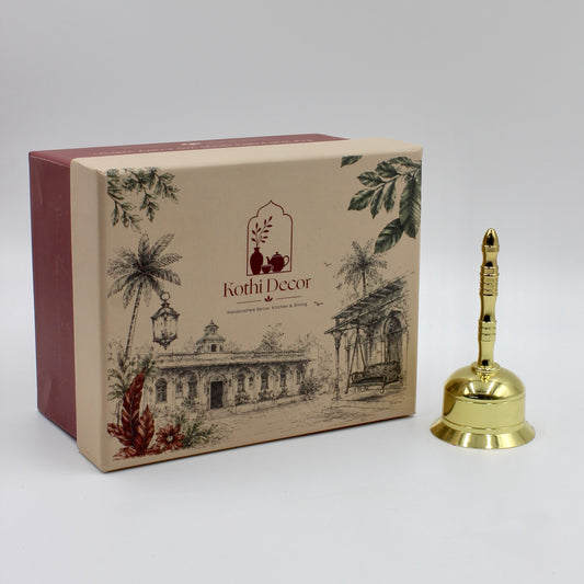Brass Pooja Bell, Traditional Hand Ghanti, Spiritual Mandir Accessories (Approx 10.2 cms tall)