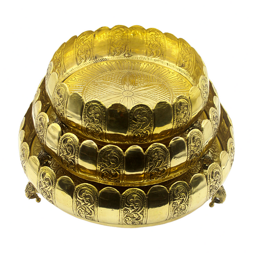 Brass Urli Set of 3 | Traditional Engraved Floating Diya Bowls | Festive Home Decor