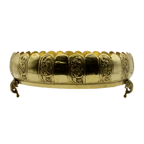 Large Brass Urli | Engraved Elephant Leg Bowl | Traditional Vastu Centerpiece