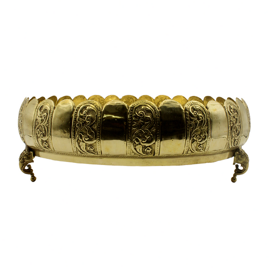 Large Brass Urli | Engraved Elephant Leg Bowl | Traditional Vastu Centerpiece