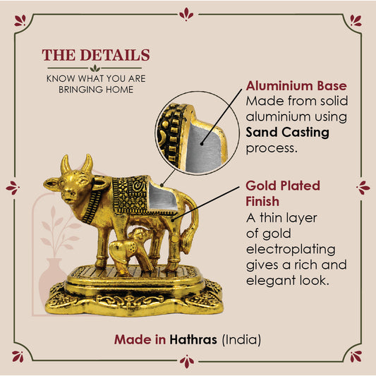 Kamadhenu Cow and Calf Figurine – Traditional Gomata Idol
