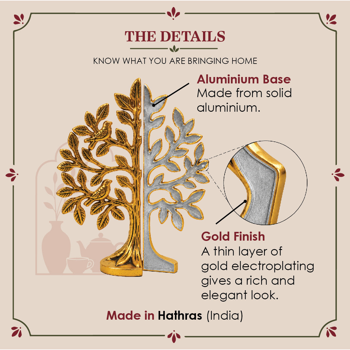 Kalpavriksha Tree of Life with 3 Birds – Vastu Golden Showpiece