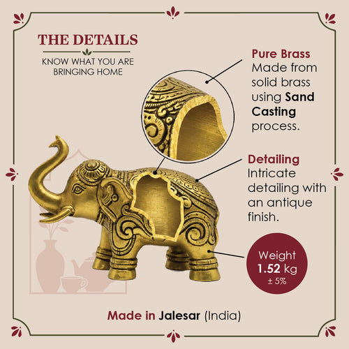 Brass Elephant Showpiece – Vastu Raised Trunk Figurine