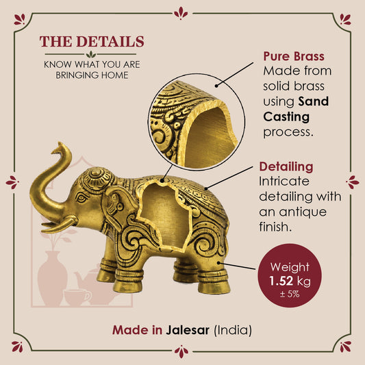 Brass Elephant Showpiece – Vastu Raised Trunk Figurine