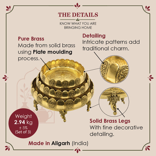 Brass Urli Set of 3 – Traditional Engraved Floating Diya Bowls