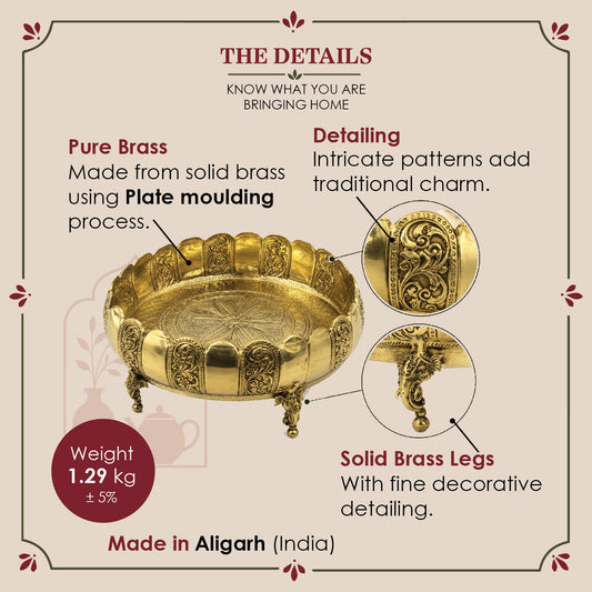 Large Brass Urli – Engraved Elephant Leg Bowl
