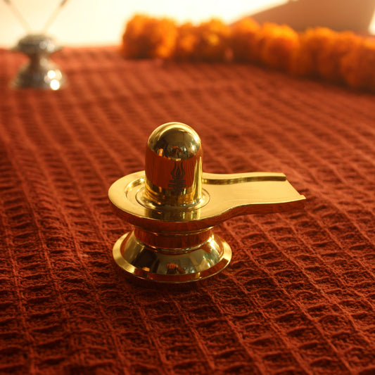 Golden Brass Shivling - Traditional Shiva Lingam - Pooja Room Murti