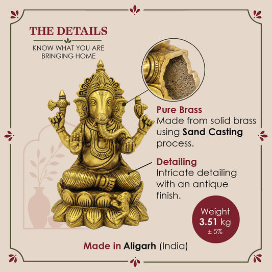 Large Brass Ganesha Idol | Heavyweight Lord Ganesha Figurine for Home, Temple (Approx 23 cms tall)