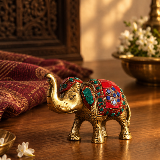 Elephant Trunk Up | Decorative Gajraj Showpiece | Stone Studded Elephant