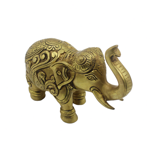 Vastu Raised Trunk Figurine – Brass Elephant Showpiece by Kothi Decor