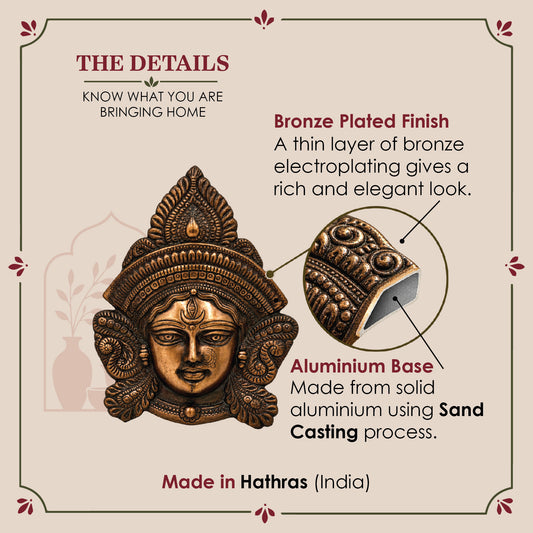 Antique Durga Face Wall Decor, Devi Metal Mask, Navratri Pooja Accessories