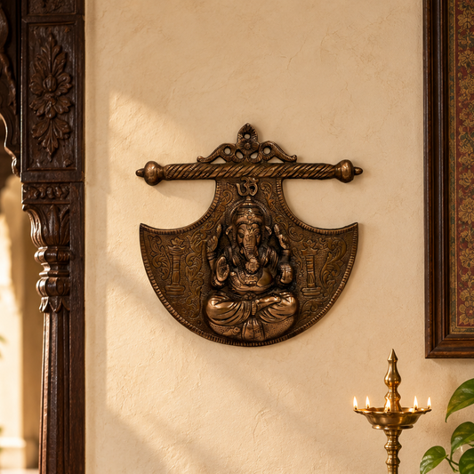 Antique Ganesha Wall Decor | Copper Finish Ganapati Art | Vastu Entrance Hanging