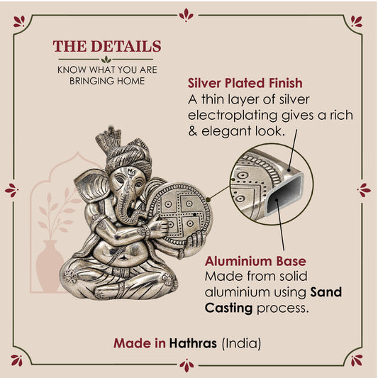 Silver Finish Ganesha Wall Decor | Swastika Drum Ganapati Art | Vastu Home Accent