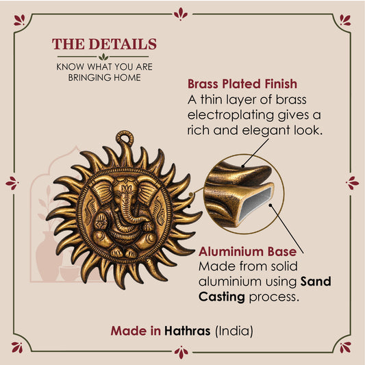 Antique Sun Ganesha Wall Decor | Surya Ganapati Metal Art | Vastu Wall Hanging