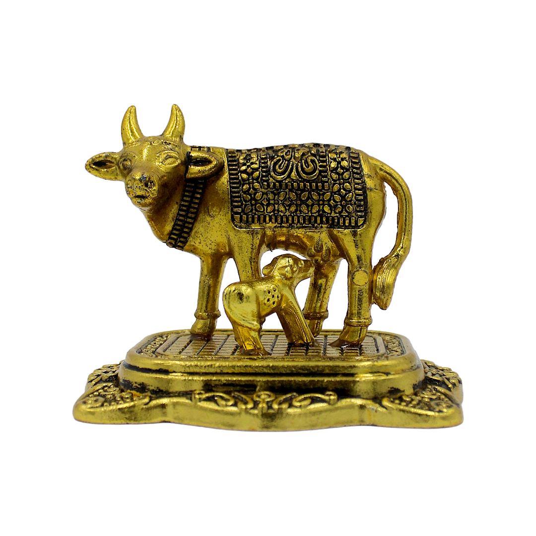 Kamadhenu Cow and Calf Figurine | Traditional Gomata Idol