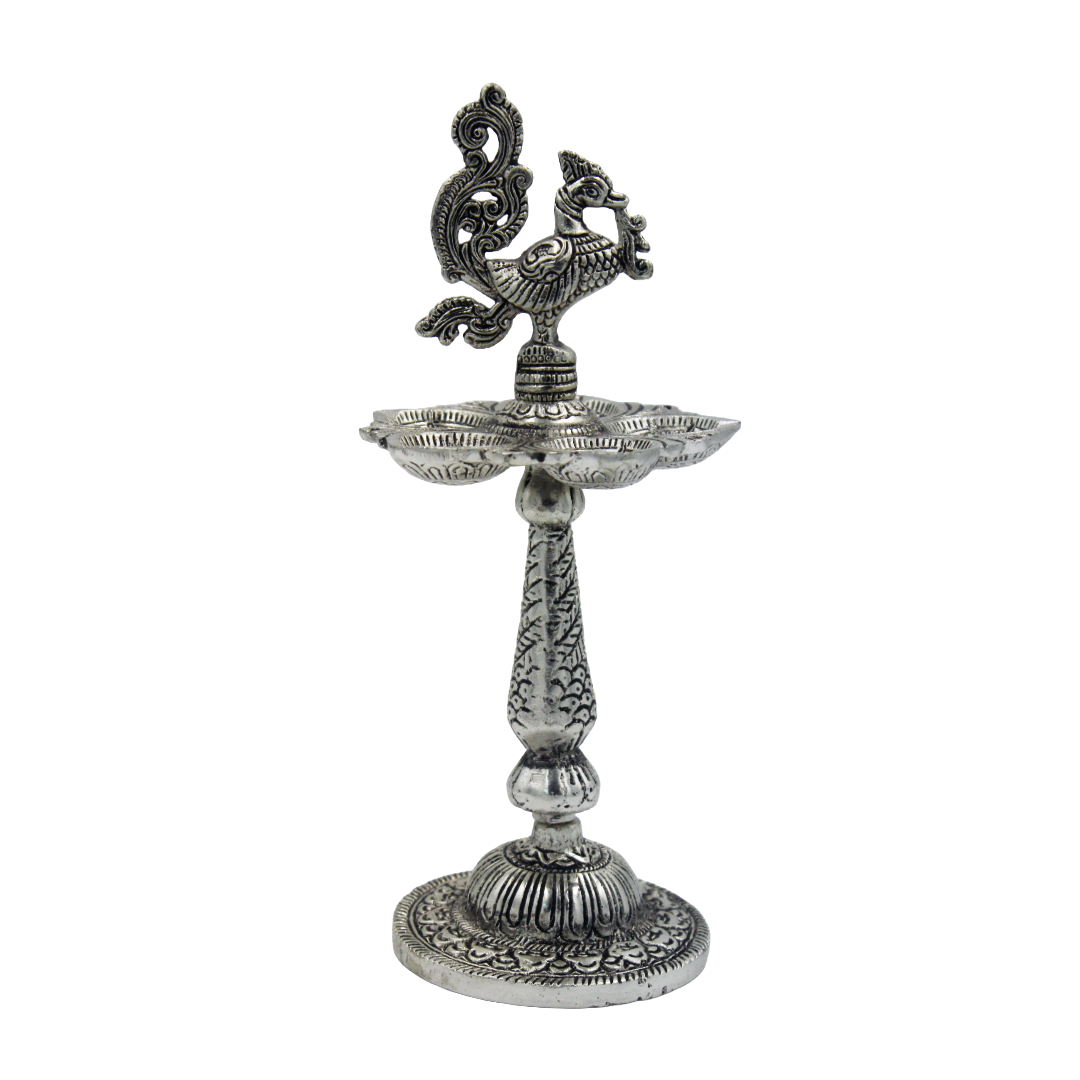 Peacock Diya | Mayur Deepam | Silver Finish Lamp