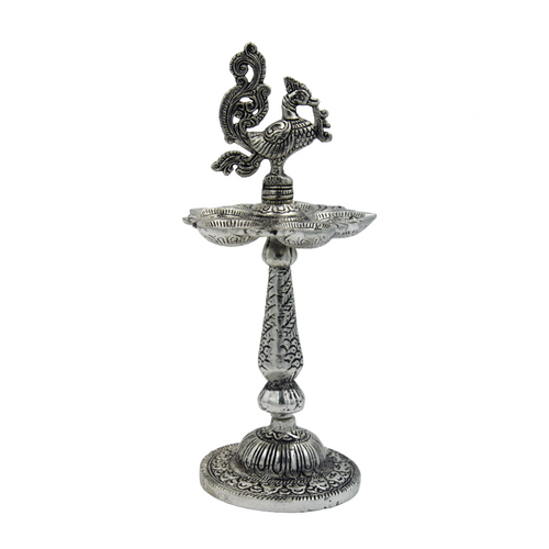 Peacock Diya | Mayur Deepam | Silver Finish Lamp