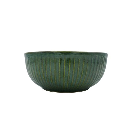 Ribbed Ceramic Bowl | Green Serving Bowl | Rustic Kitchen Decor