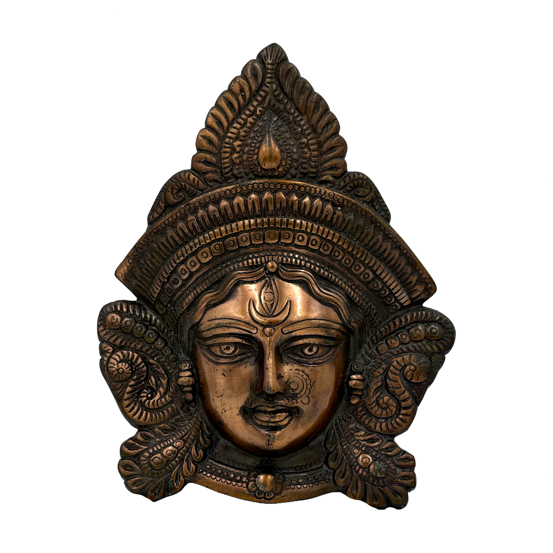 Antique Durga Face Wall Decor, Devi Metal Mask, Navratri Pooja Accessories