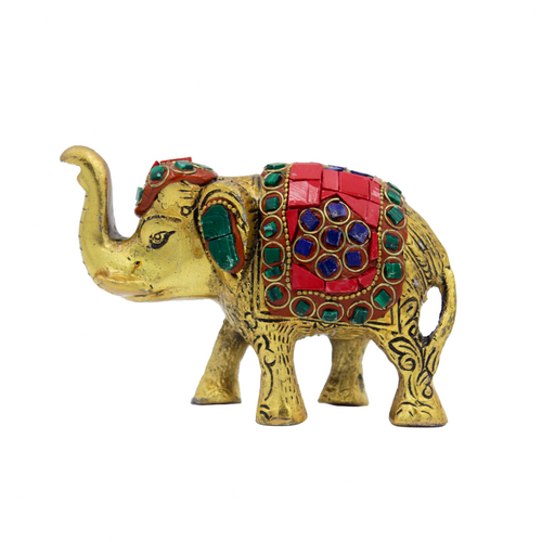 Vastu Elephant Trunk Up | Decorative Gajraj Showpiece | Stone Studded Elephant - Kothi Décor