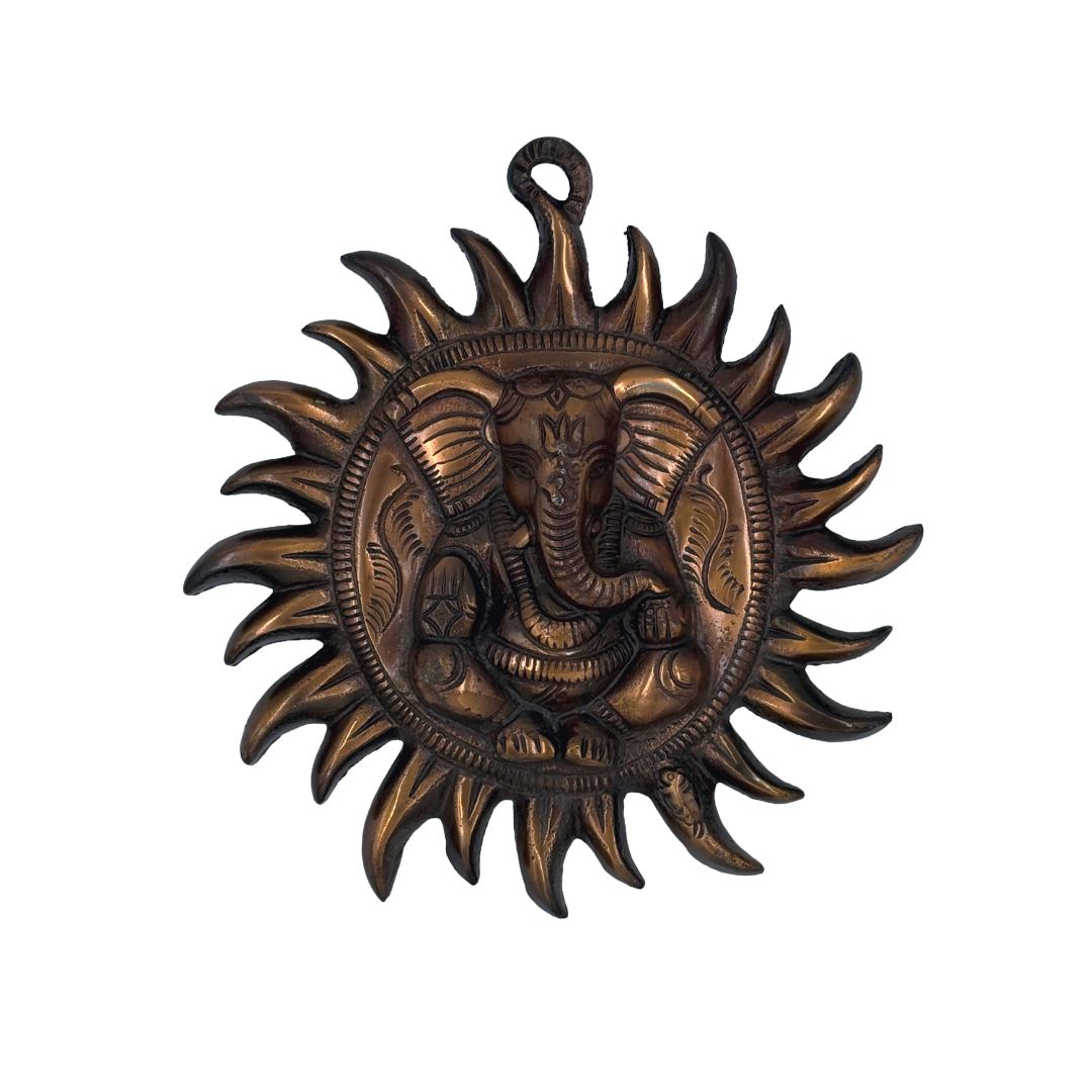 Antique Sun Ganesha Wall Decor | Surya Ganapati Metal Art | Vastu Wall Hanging